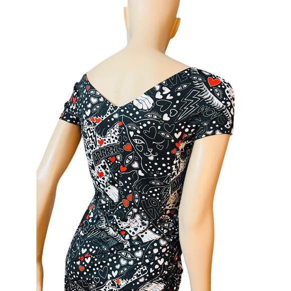 Just Cavalli Black Punk Rock Print Dress Stretchy Fabric Size 44 Fit Medium - Picture 12 of 15